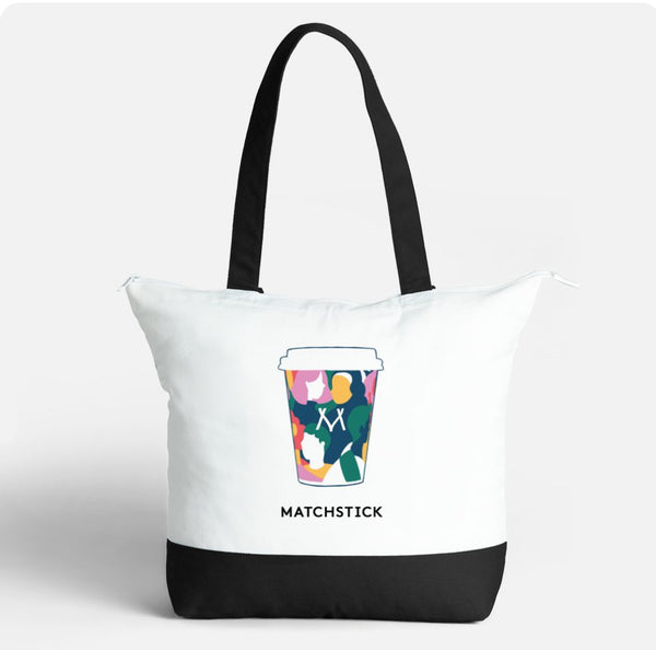 Matchstick Cup Tote Bag (Black Handle)